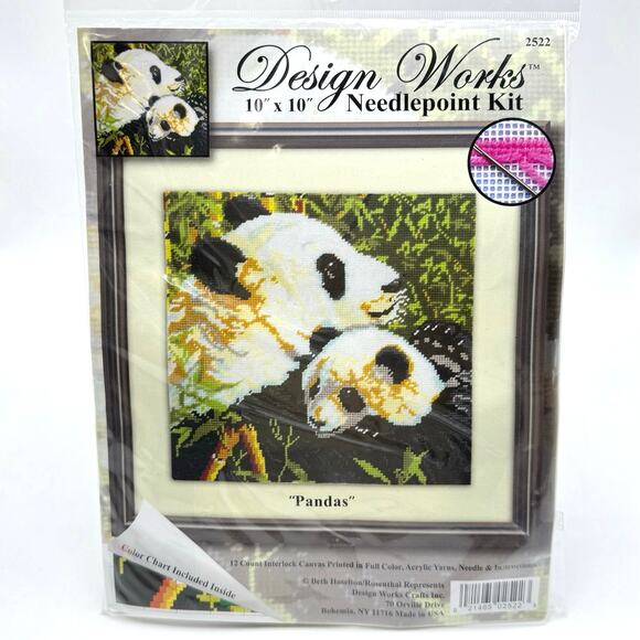 Design Works Pandas and Bamboo Needlepoint Kit 10x10 Inches 12 Count Made in USA - Picture 1 of 6